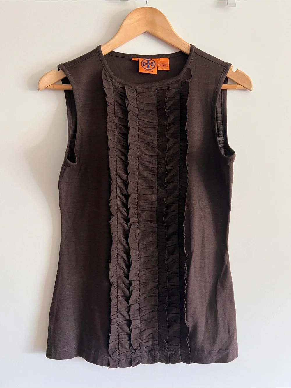 Tory Burch Brown Ruffle-Front Sleeveless Tank
